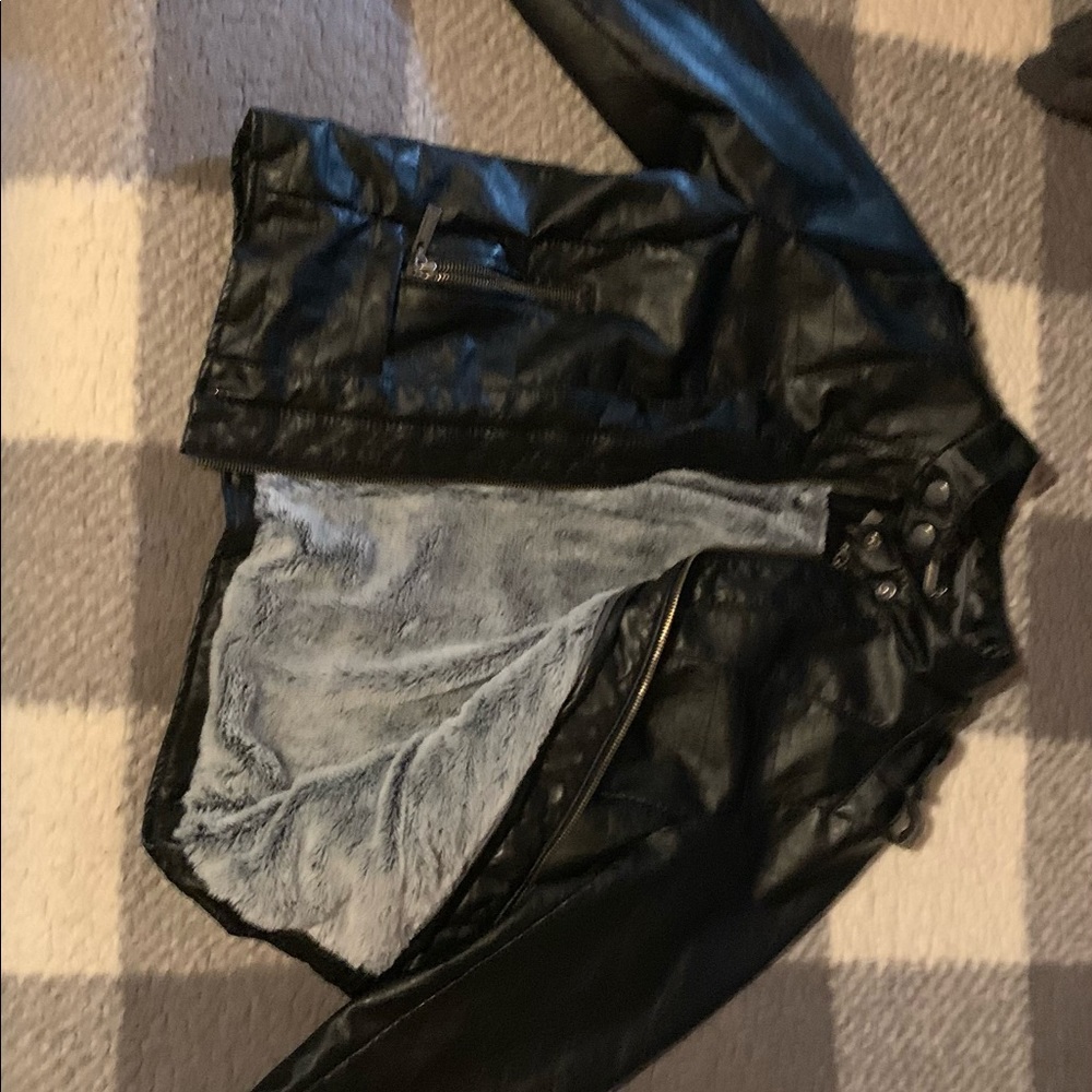 Black leather jacket with fur inside